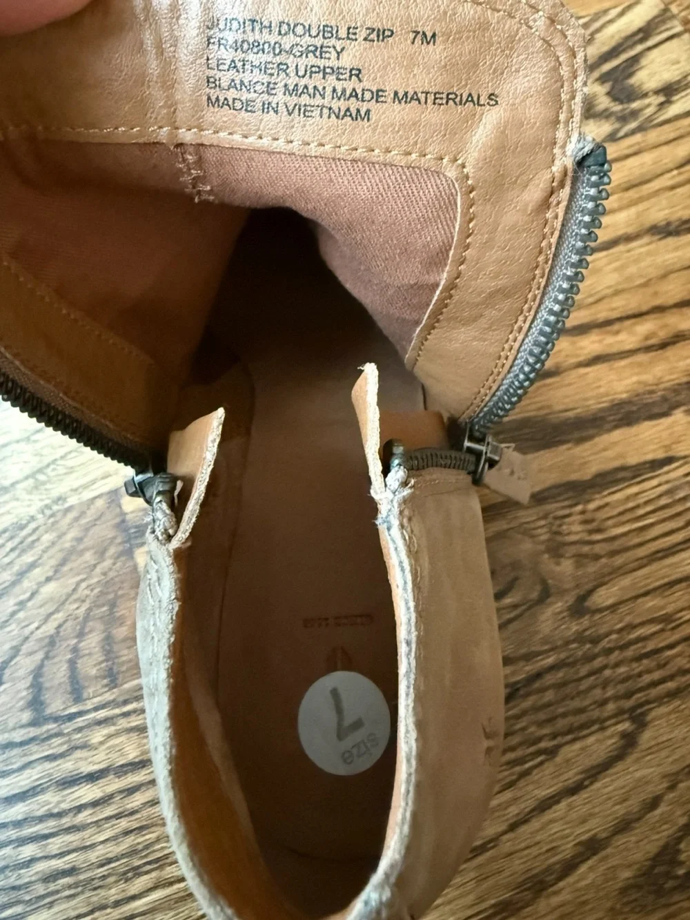Frye Judith Double Zip Leather Ankle Boots Grey Taupe Size 7